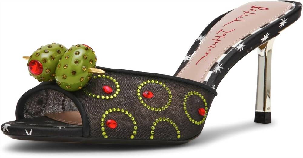 NEW BETSEY JOHNSON women's olive heel in black multi